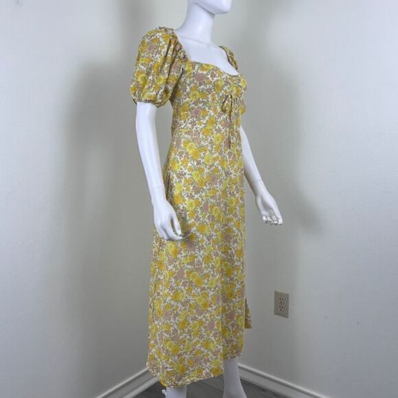 Faithfull The Brand Juniper Women Size 6 Yellow Floral Garden Midi NEW Dress - Picture 12 of 16